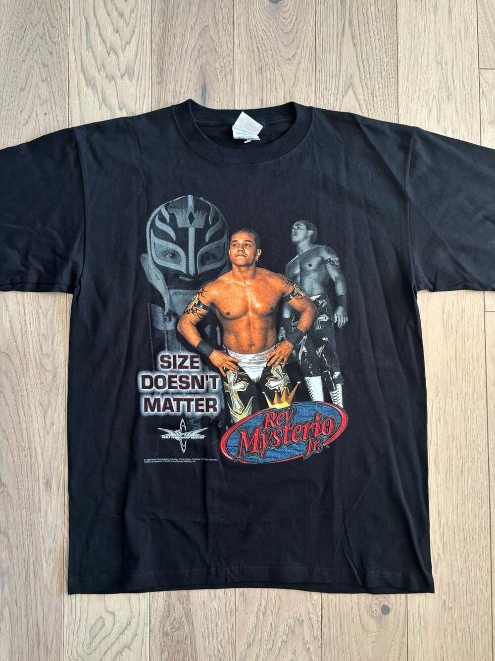 Vintage 1999 WCW Rey Mysterio Jr. "Size Doesn't Matter" T-Shirt, Size L